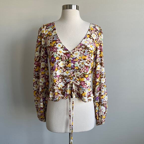 Sanctuary Drawn to You Blouse V-neck Long Sleeve Floral Cinch Small NWT - Picture 1 of 8